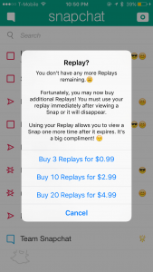 Micro-payments to replay more than one snap a day 