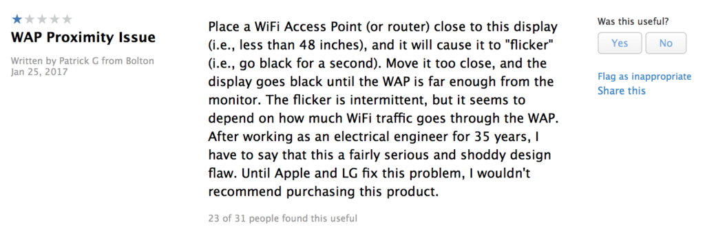 LG UltraFine 5K Display Router Problem Comment